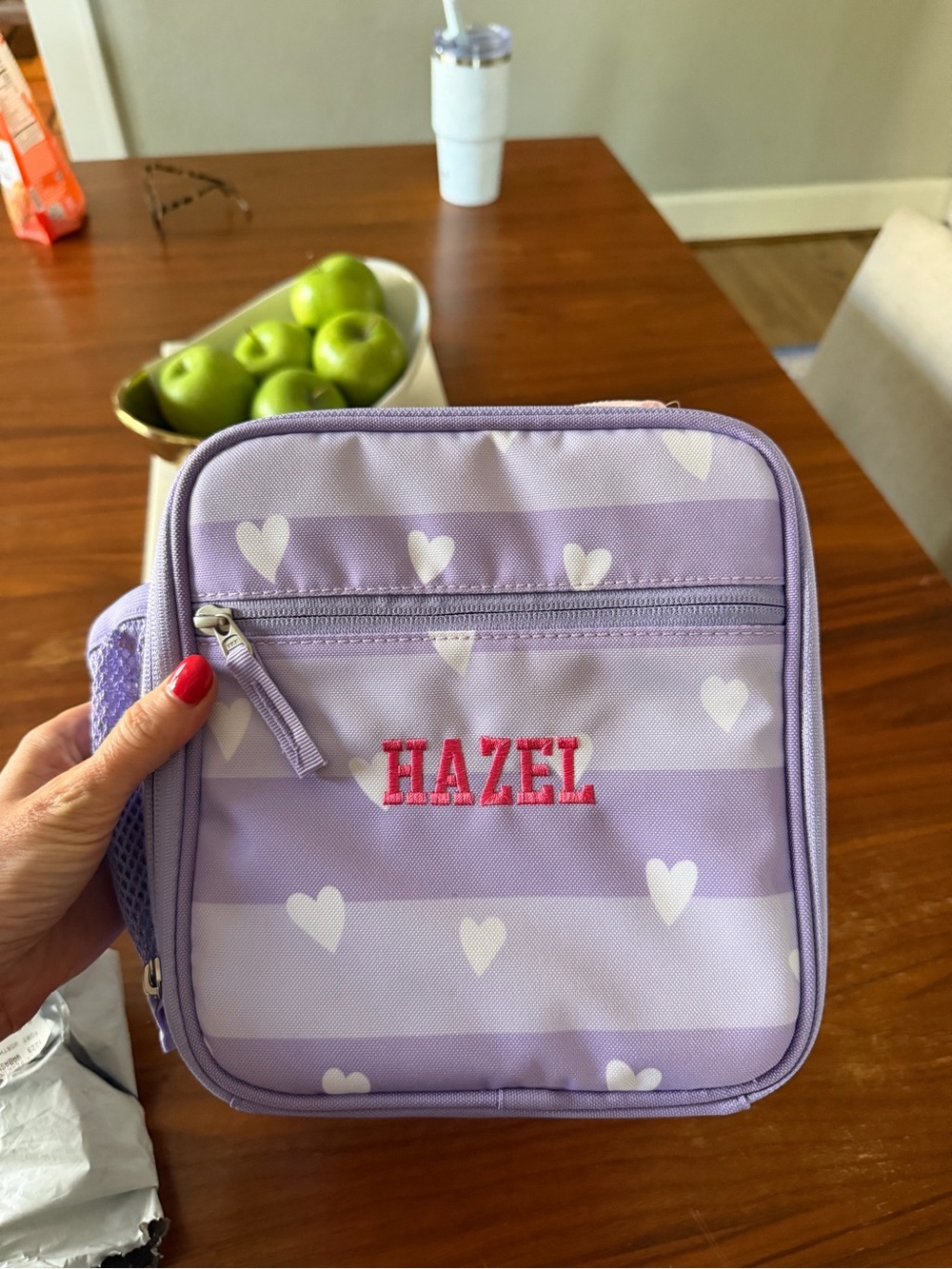 Pottery Barn Lavender Heart Lunch Tote - Personalized Pink Name